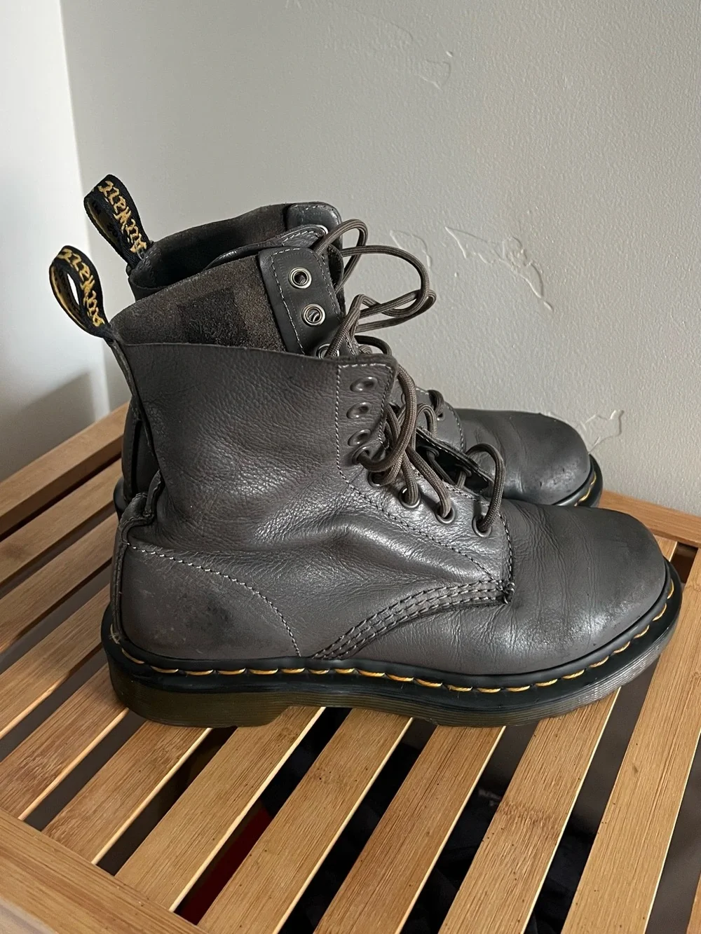 Gray Dr. Martens Style Lace-Up Leather Boots
